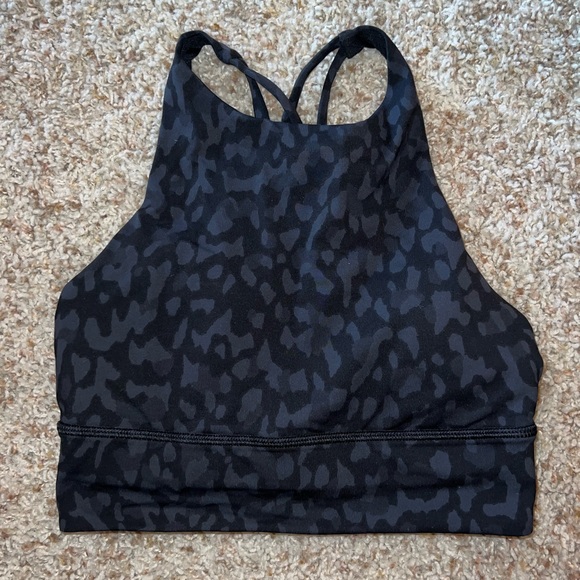 Lululemon High Neck Longline Energy Bra Black Gray Camo size 4